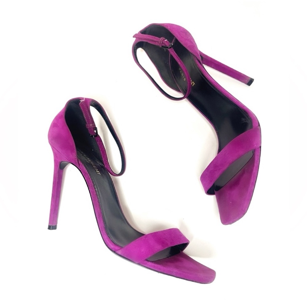 SAINT LAURENT Amber Purple Suede Heeled Sandals